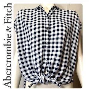 🌞Retro Abercrombie & Fitch 90’s Crop Sleeve, Button Up Checkered Top - size M